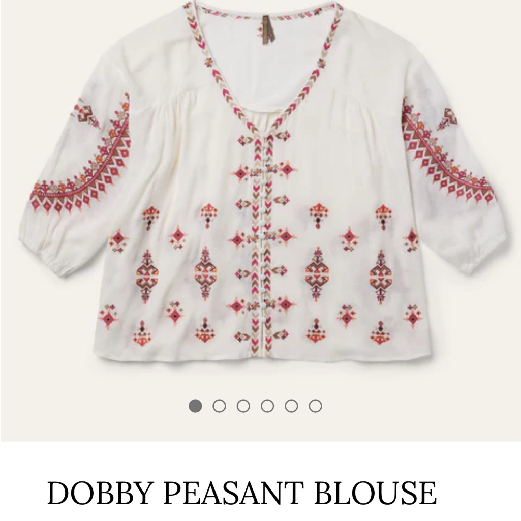 Nwt Stetson Boho Embroidered Dobby Peasant Blouse Size Xs
